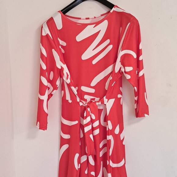 Maxi Dress Long Sleeve Abstract Print Casual Crew Neck Smocked Dress Size 2XL - Picture 5 of 9